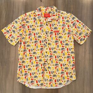 New Belgium Yellow Short-Sleeve Button-Down Shirt with Bicycle Print
